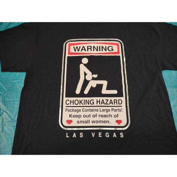Warning Choking Hazard Black Funny T-Shirt Funny Sexual Humor BJ New With Tag - Picture 5 of 5